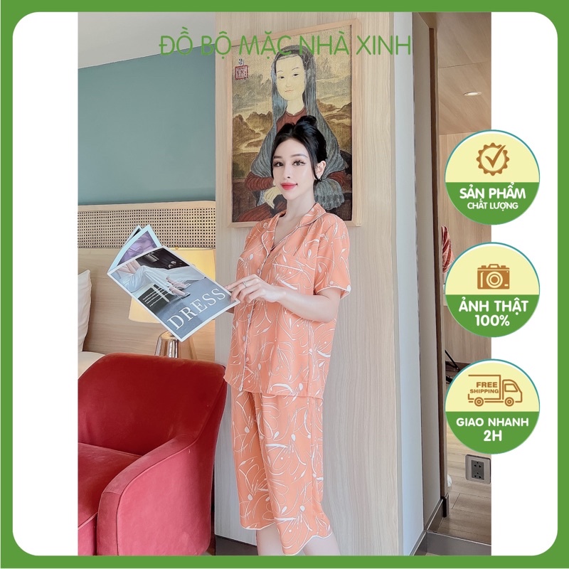 Bộ lụa quần lỡ ⚡️ẢNH SHOP CHỤP⚡️ xinh dễ mặc có size có túi quần - Đồ Ngủ 2022 - Đồ bộ mặc nhà xinh