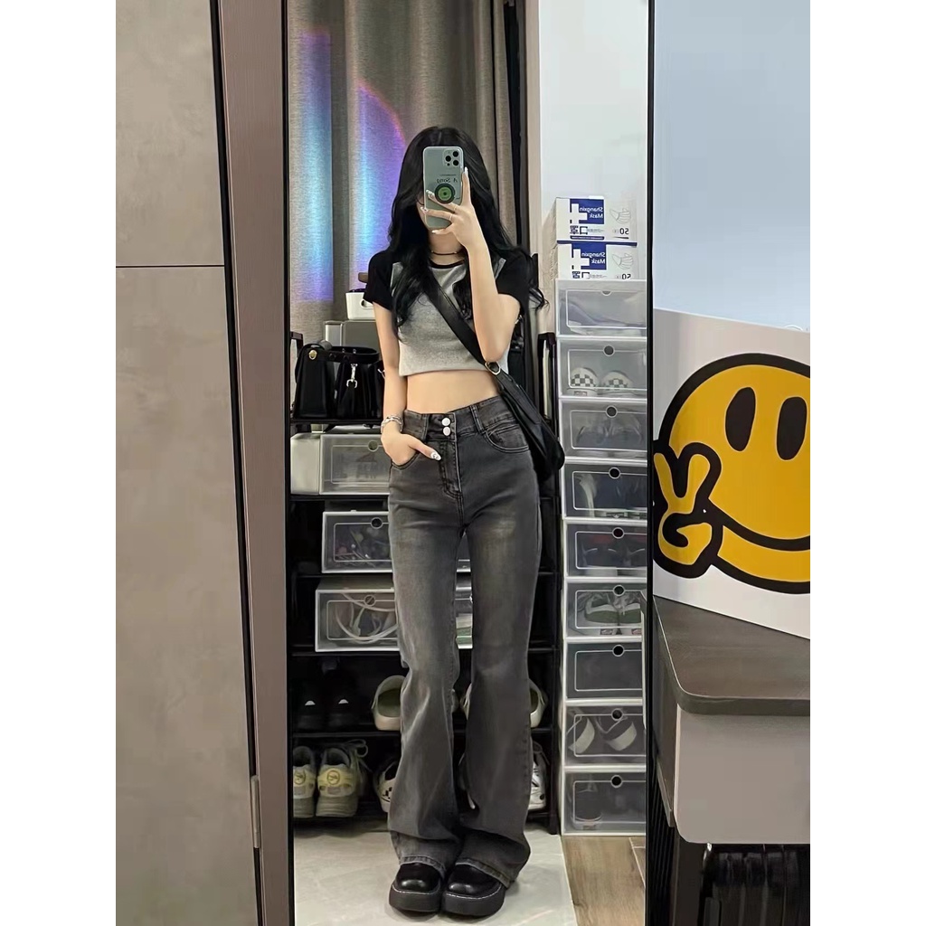 Quần jeans Nữ Lưng Cao Ống Loe Thời Trang Hàn Quốc