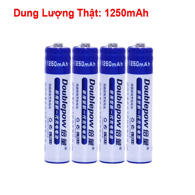 Combo sạc DP-B02 và 4 pin sạc AAA 1250mAh Doublepow Cho Micro Đồ Chơi trẻ em Máy cạo râu Remote Đen Pin