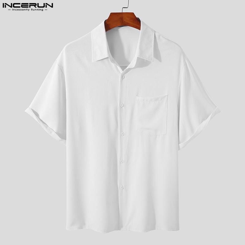 Áo sơ mi INCERUN ngắn tay màu sắc đơn giản dành cho nam