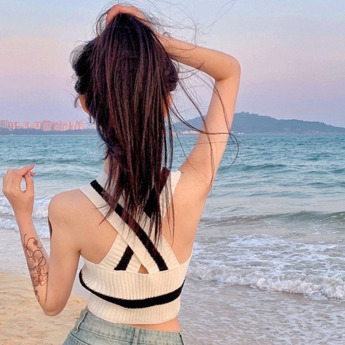 Áo Dệt Kim Hai Dây Dáng Ngắn Thời Trang Mùa Hè Quyến Rũ Cho Nữ