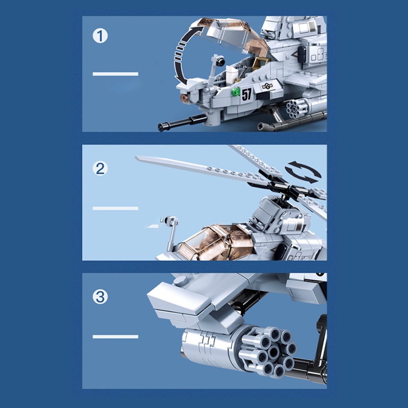 Đồ chơi Lắp Ráp Máy Bay Trực Thăng AH-1Z Viper, Sluban 0838 M38 Attack Helicopter, Xếp hình thông minh