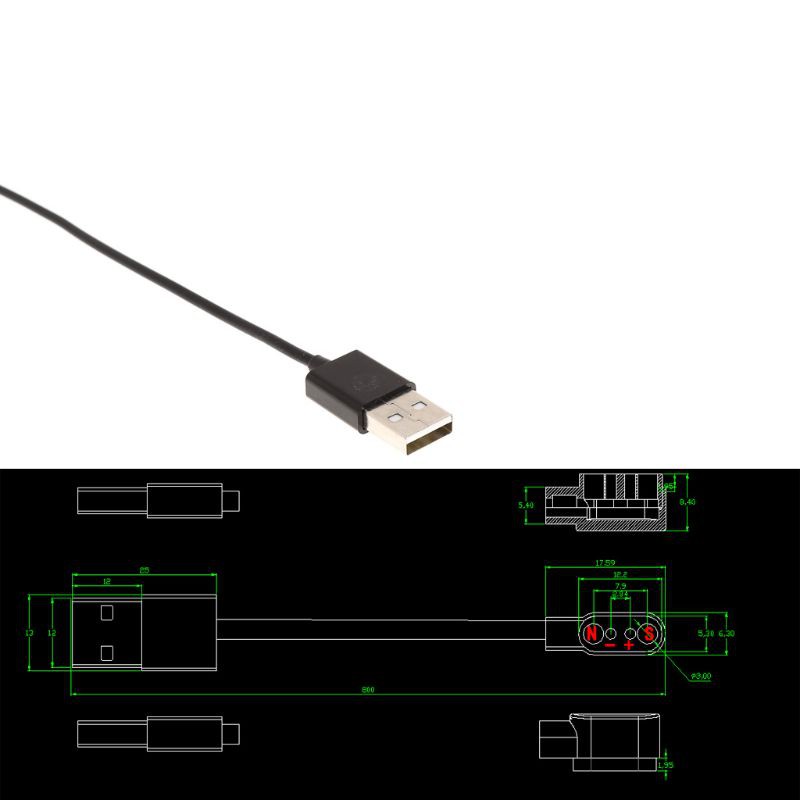 Dây Cáp Sạc Usb Nam Châm 80cm Cho Đồng Hồ Thông Minh 2.84mm