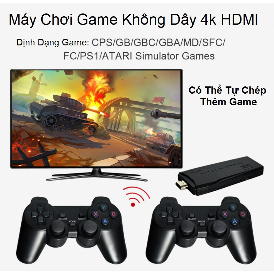 Máy Chơi Game Arcade GBA PSP, Hơn 3500 Trò Chơi Cổng HDMI Tivi Độ Phân Giải 4K - Kèm 2 Tay Cầm Chơi Game Không Dây