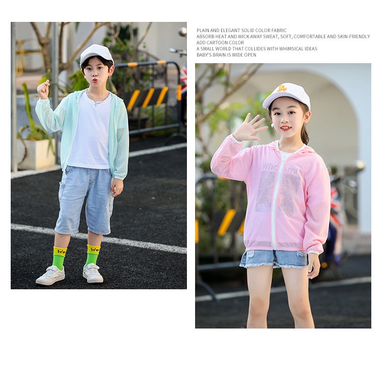 Áo khoác thể thao chống nắng thoáng khí có mũ trùm đầu thời trang mùa hè dành cho bé trai và bé gái