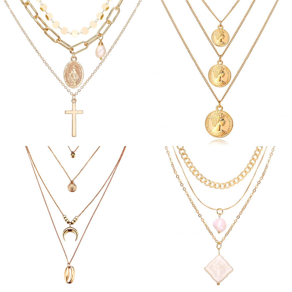 Dây Chuyền Nhiều Lớp Mặt Hình Mặt Trăng Khắc Chữ Cá Tính Cho Nữ