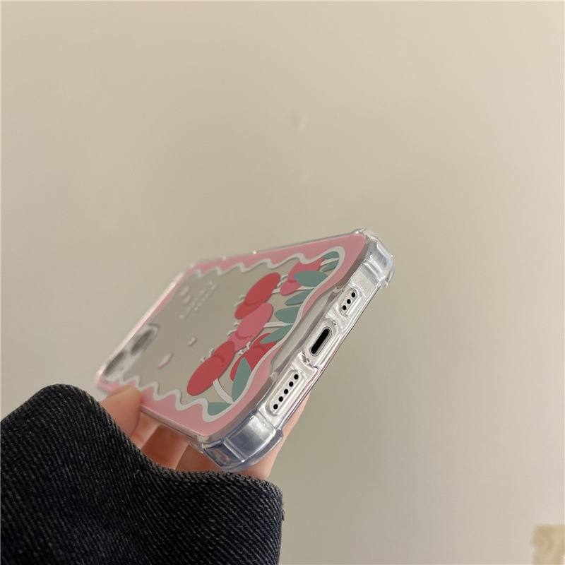 Ốp lưng iphone Ốp Điện Thoại Mặt Gương Họa Tiết Hoa Tulip Hồng Cho Iphone 13 14proPromax 6/6splus/7/7plus/8/8plus/x/xr/xs/11/14pro/13/pro/max/plus/promax Dinuo case