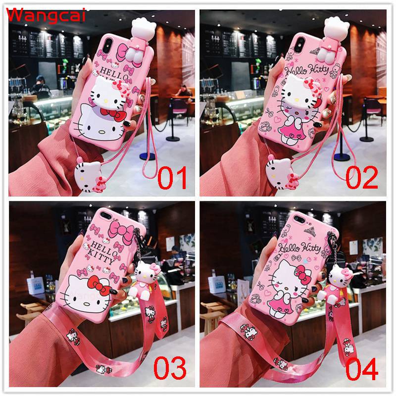 Ốp điện thoại tpu mềm+giá đỡ+dây đeo Hello Kitty cho Samsung Galaxy J7 Pro J6 J6+ J4 Core J4+ Plus 2018 J5 J3 Pro J2