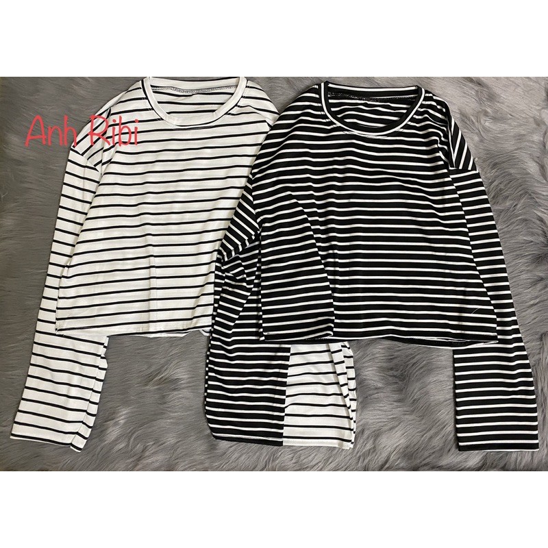 Áo croptop kẻ dài tay ống rộng
