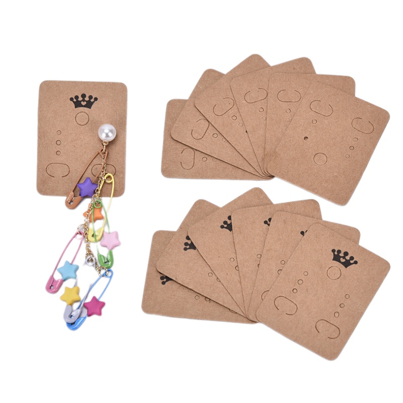 [New Stock] 100Pcs Paper Crown Ear Stud Card Tag Jewelry Display Earring Kraft Cards Label