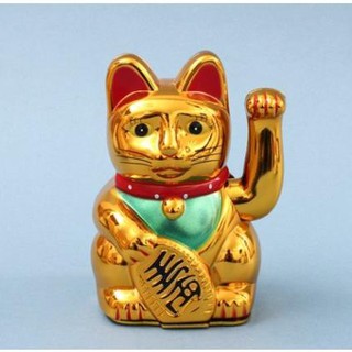 Mèo thần tài may mắn, tài lộc vẫy tay màu vàng, Maneki neko dùng pin