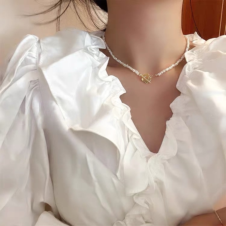 Vòng cổ Đính Ngọc Trai Hình Hoa Thời Trang Dành Cho Nữ
