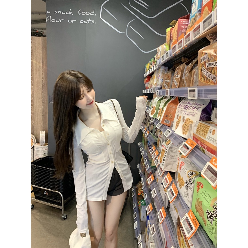 COZOK Áo sơ mi tay dài ôm eo dễ phối đồ hợp thời trang