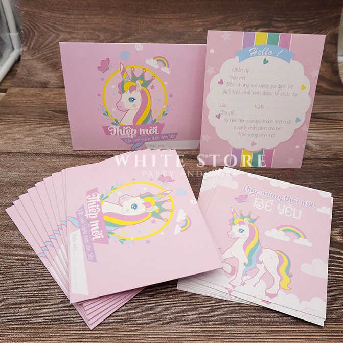 Set 10 THIỆP MỜI THÔI NÔI SINH NHẬT UNICORN cho bé