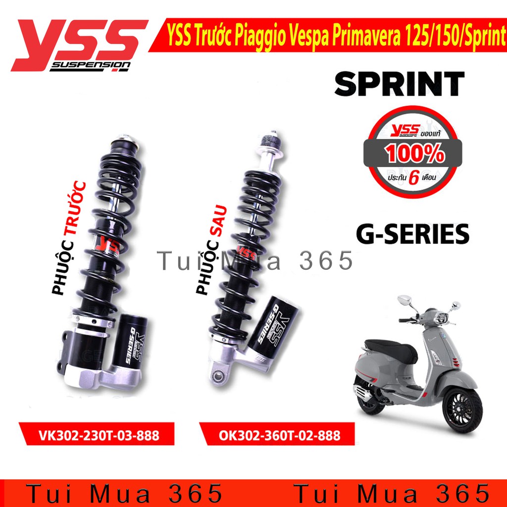 Cặp Phuộc Bình Dầu Trước và Sau YSS Piaggio Vespa Primavera 125/150/Sprint Black