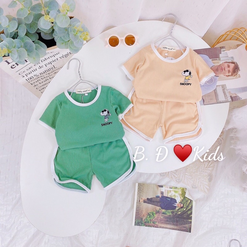 Bộ cộc minky mom thêu snoopy ❤️ freeship ❤️ bộ minky mom gân tăm cho bé trai bé gái