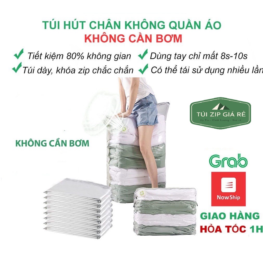 Túi hút chân không đựng quần áo để bọc chăn màn không cần bơm 2 lớp khóa zip đa năng tiện dụng