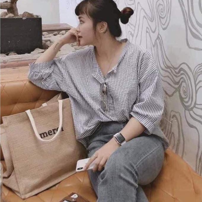 [SẴN HOT]  Túi Cói MERCI - Túi Quai Xách Chất Đay In Chữ MERCI - Túi xách cói Merci phong cách Vinta