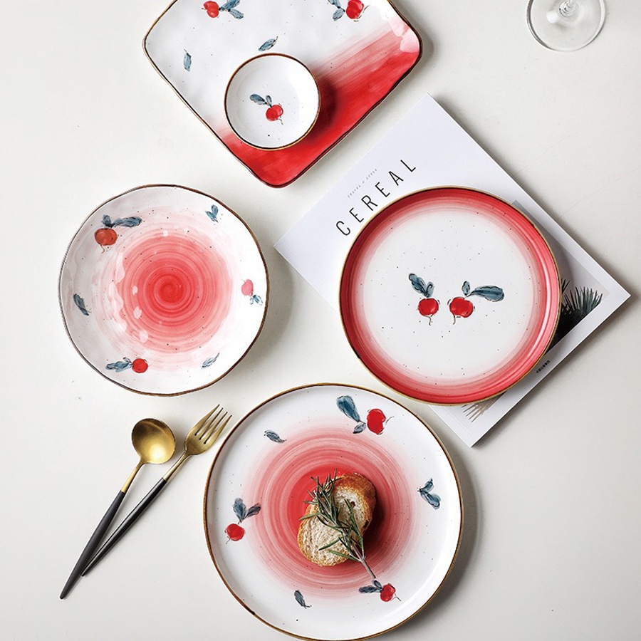 Bát ăn cơm, bát ăn dặm, bát gia vị-thìa họa tiết củ cải đỏ đáng yêu