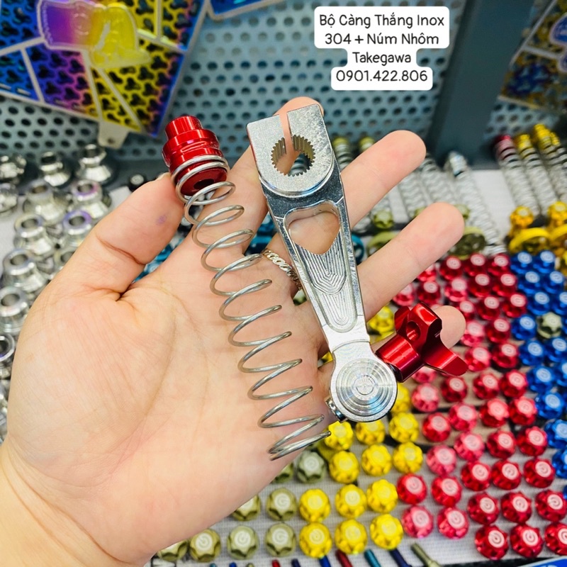 Bộ càng thắng inox 304 Takegawa Núm nhôm màu kèm lo xo đũa thắng