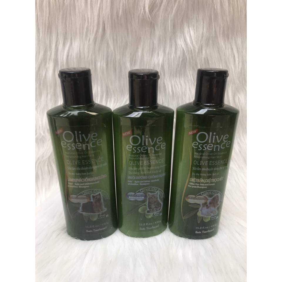 Sữa tắm chó mèo khử mùi hôi lông óng mượt Olive Essence 450ml