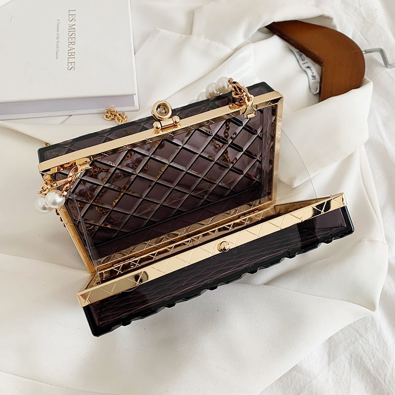 Túi Đeo Chéo Trong Suốt Đính Ngọc Trai 2021 Thời Trang Xuân Hè Cho Nữ