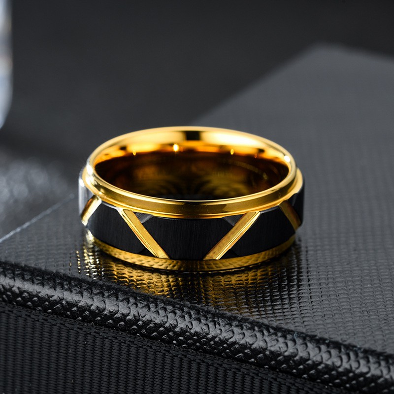 Nhẫn sọc chéo thép titan mát mẻ thời trang cho nam