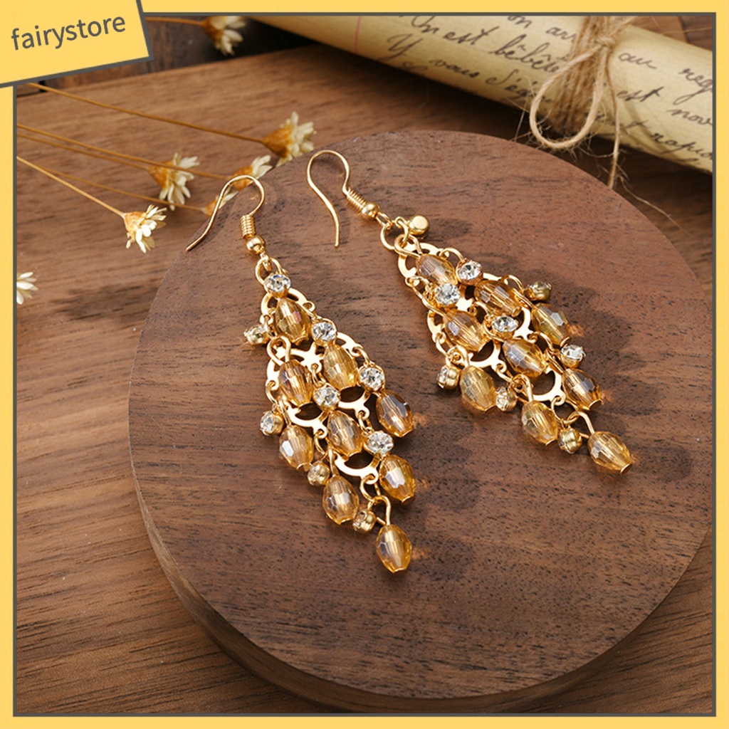 1 Đôi Bông Tai Nhiều Lớp Hình Thoi Đính Pha Lê Thời Trang