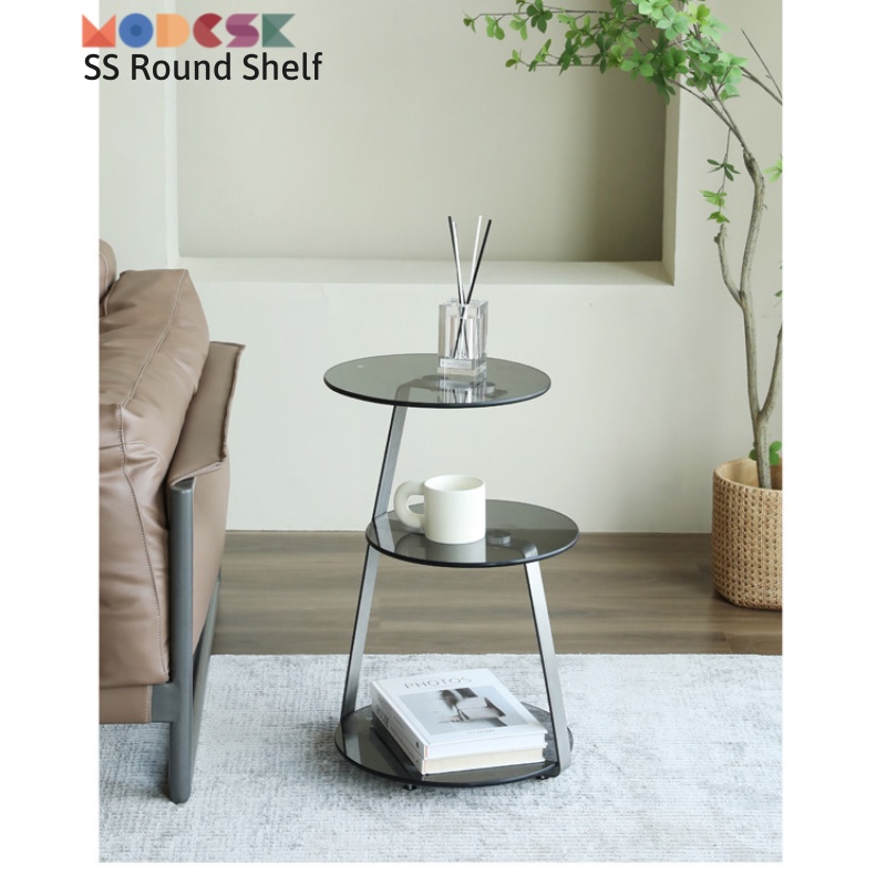 Bàn/Tab Sofa 3 tầng kính phong cách hiện đại MODESK SS Round Shelf Inox 304 Inox 304 - kính cường lực