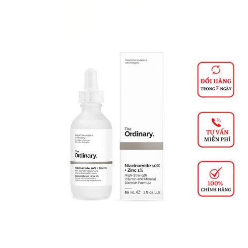 Tinh chất Serum ngừa mụn, sáng da, se khít Niacinamide 10% + Zinc 1% - The Ordinary giảm dầu, bớt mụn, mờ thâm sau mụn