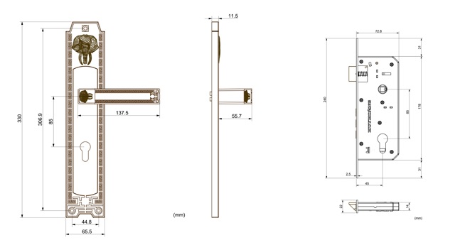 [Mẫu Mới Thân Inox] KHÓA TAY NẮM ĐỒNG THAU HC 8528 ĐẠI Lắp Cho Cửa To Đại 4-6 Cánh