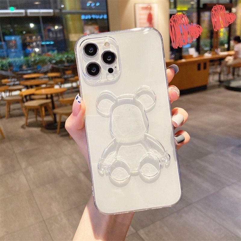Ốp lưng trong suốt hình gấu kwas nổi cho iPhone 6 đến 13 Pro Max, 13 ,12 Pro Max, 11, Xs Max 7plus 8 plus 6plus kute