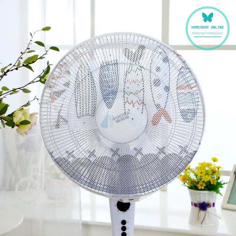 Lưới Bọc Quạt Có Dây Rút An Toàn Cho Bé Mẫu Hoạt Hình Dễ Thương Size To 40-50cm