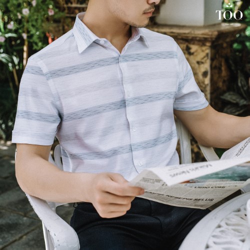 Áo sơ mi nam cao cấp ngắn tay TQQ dáng Slim fit công sở ôm nhẹ K426CSC-CB trắng kẻ vân chìm tinh tế thanh lịch