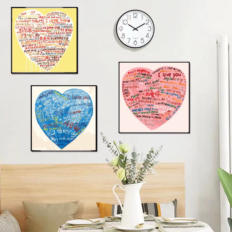 【Lucge-Fentire +】 Tranh Sơn Dầu Kỹ Thuật Số Một trăm Ngôn Ngữ I love you love Tự Làm Treo Trang Trí
