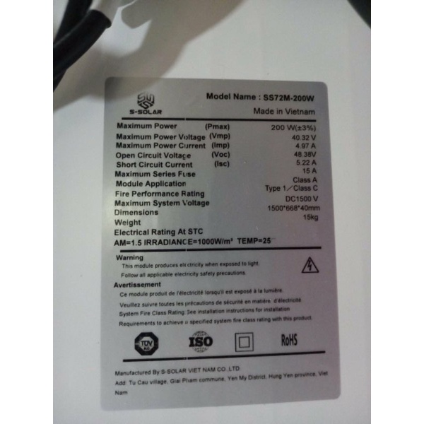 tấm pin năng lượng mặt trời mono 200w