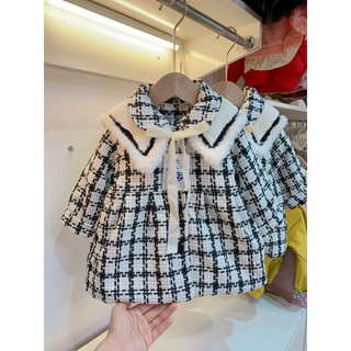 Váy dạ cổ lông bé gái