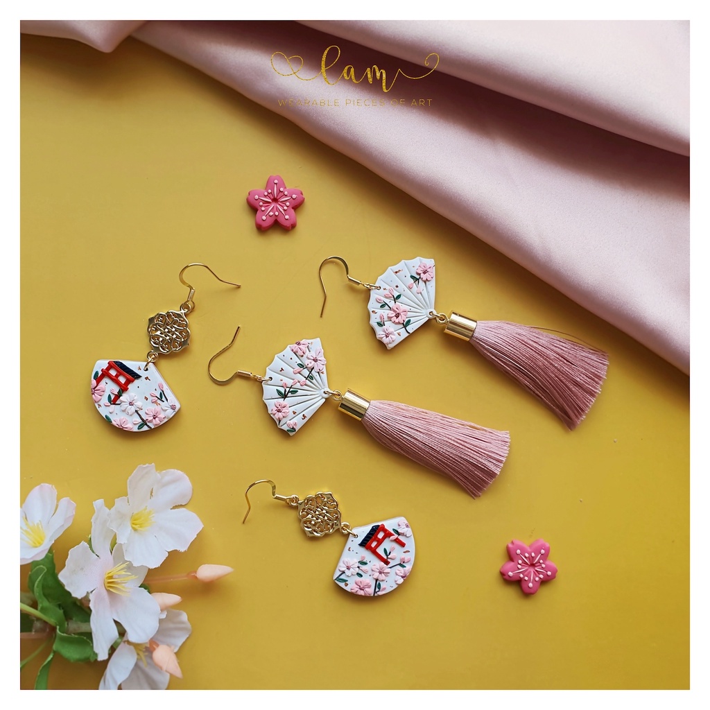 Bông tai đất sét hoa anh đào| Trang sức khuyên tai thủ công đất sét polymer | LAM Jewelry