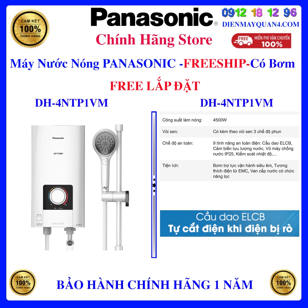 [Mã ELHAMS5 giảm 6% đơn 300K] Máy nước nóng Panasonic DH-4NTP1 - DH-4NTP1VM Có Bơm