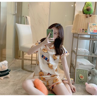 Pijama Đồ Mặc Nhà Lụa Áo Cổ Tim Quần Ngắn