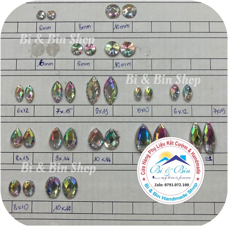 Đá Kết Oval Trắng Cừ AB Đính Kết Trang Phục Thời Trang, Làm Phụ Kiện Handmade
