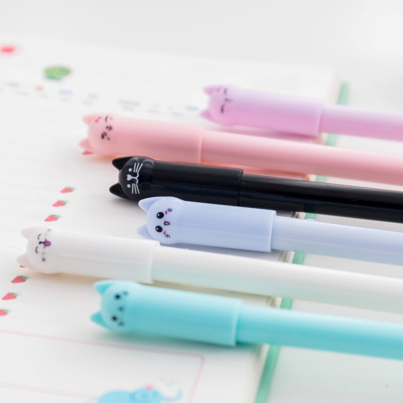 Set 6 bút bi nước mực đen hình mèo dễ thương 0.5mm