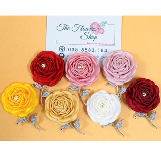 Cài áo - Hoa cài áo handmade hoa trà cành cài áo kim liền 2 lá sang cảnh size 5cm
