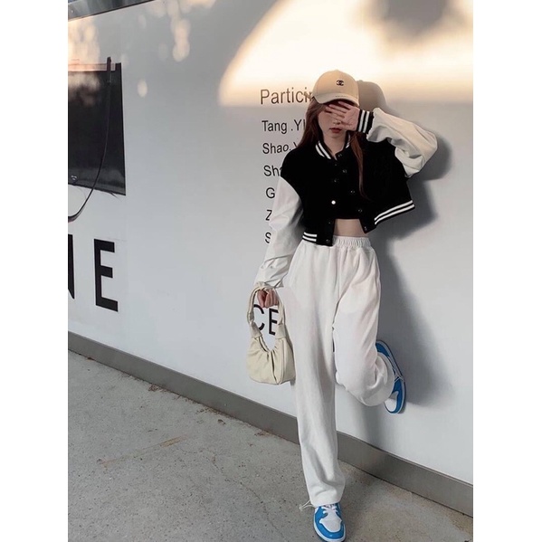 Áo Khoác  BomBer Croptop Chất Nỉ Tàu Siêu Đẹp Hàng Bao Shop Chuẩn Ảnh