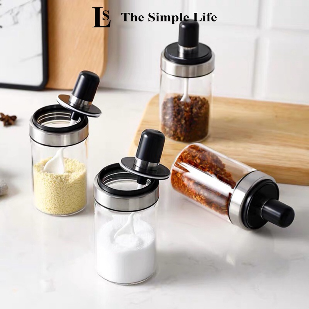 Hũ đựng gia vị thủy tinh có kèm muỗng, lọ thủy tinh đựng gia vị kèm thìa múc tiện lợi 250ml cao cấp [CHÍNH HÃNG]