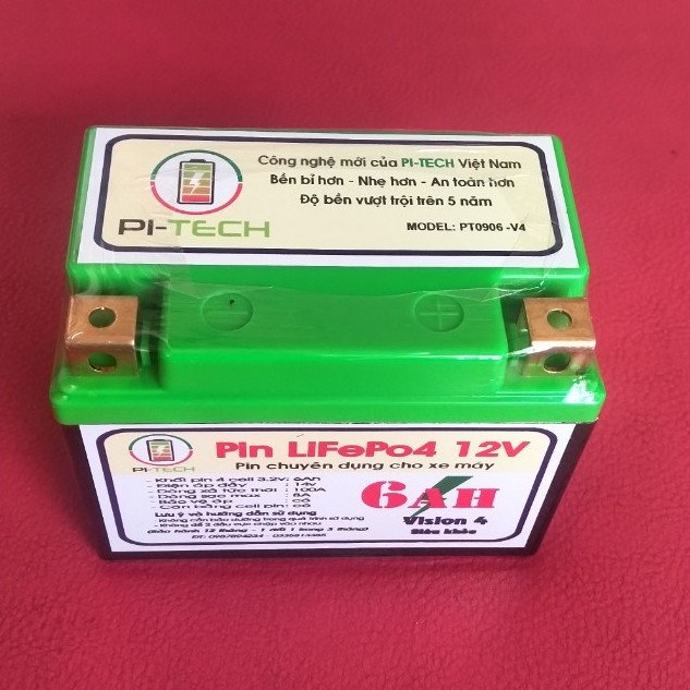 ẮC QUY XE MÁY V4 - Pin Lithium PI-TECH  (Khởi động xe máy-Bền gấp 4 lần ắc quy chì-Siêu nhẹ 0,65kg)