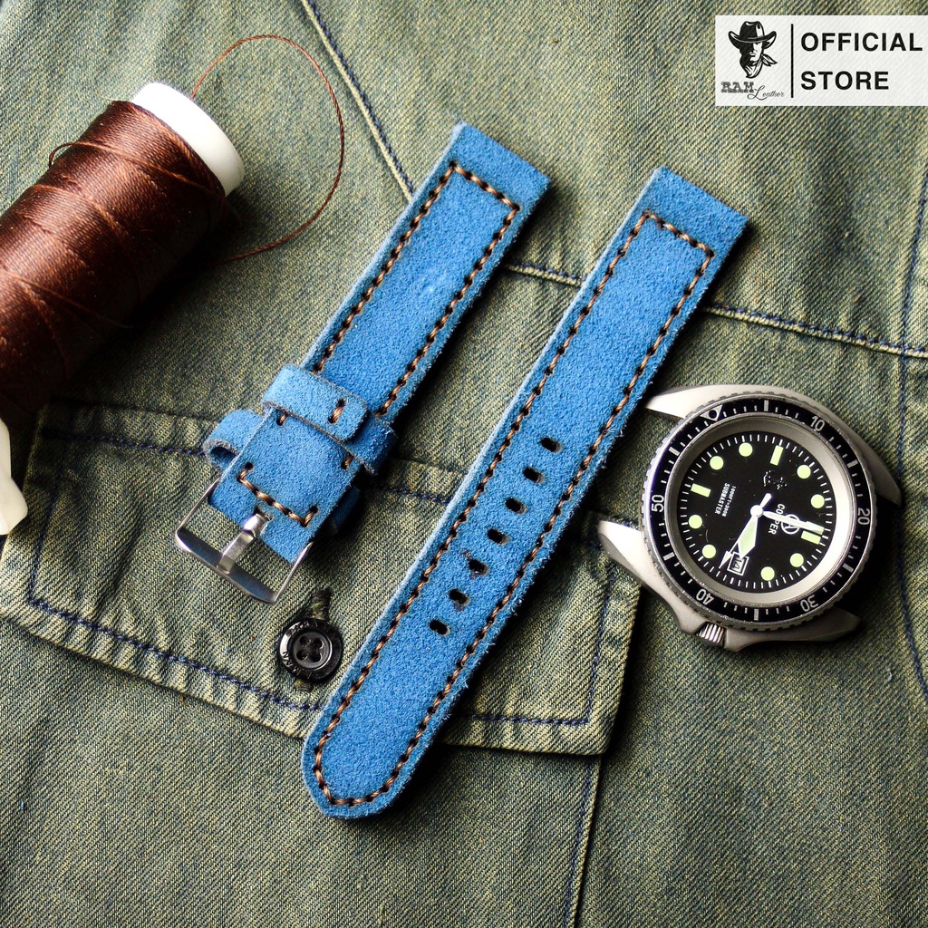 Dây Đồng Hồ Da Thật RAM Leather 1963 Da Bò Thật Xanh Ngọc Bền Đẹp