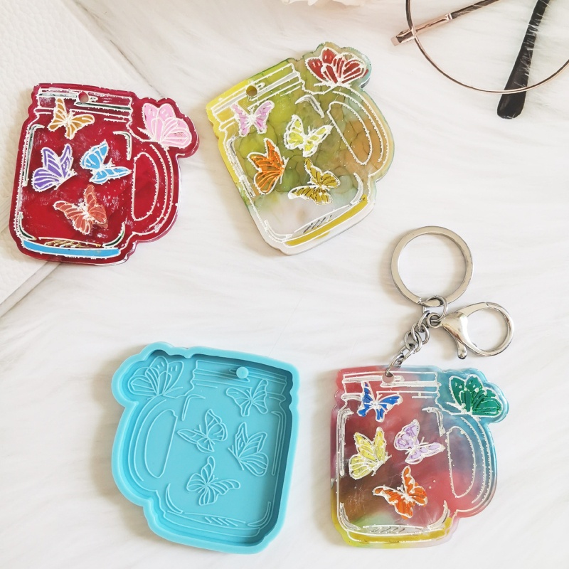 Khuôn Silicone Làm Móc Khóa / Móc Khóa Hình Bươm Bướm Lấp Lánh DIY