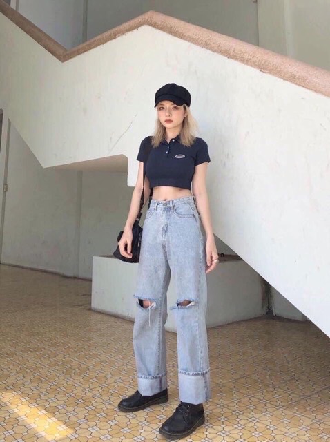 Quần jeans nữ rách gối chất loại 1
