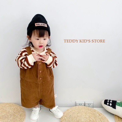 Yếm nâu kèm áo kẻ siêu xinh cho bé trai - bé gái